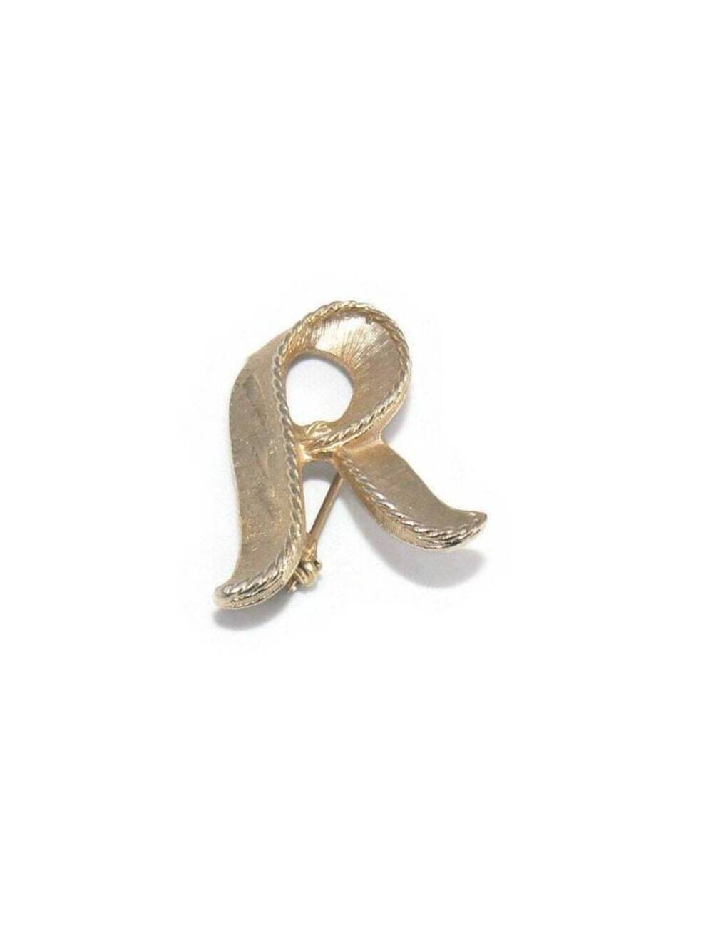 Vintage Gold Tone "R" Monogram Pin. Textured Finish.